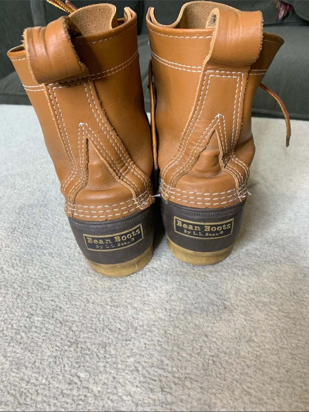 LL Bean Men's Tan and Dark Brown Waterproof Lace-Up Duck Boots